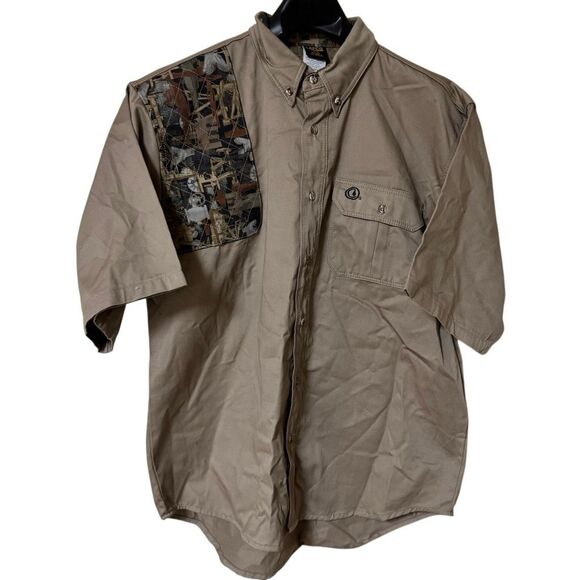 Lapco Shooting Oilfield Camo Shirt Men Size L Beige Button Short Sleeve Heavy - Picture 7 of 11